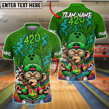 BlueJose Bowling 420 Funny Monkey Customized Name, Team Name 3D Shirt