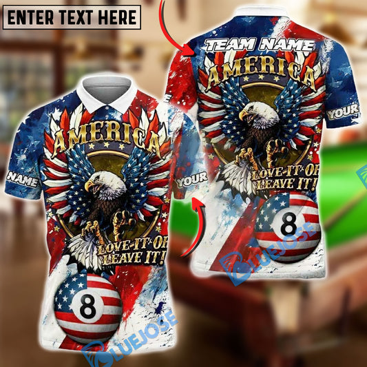 BlueJose Billiards Ball 8 American Eagle with USA Flag Customized Name, Team Name 3D Shirt