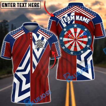 BlueJose Darts USA Flag Striped And Star Dartboard Design Personalized Name Shirt
