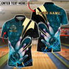 BlueJose Bowling And Pins Lightning Strike Design Customized Name, Team Name 3D Shirt (4 Colors)