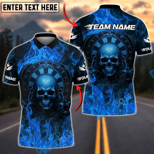 BlueJose Darts Flaming Skull Dartboard Personalized Name, Team Name Unisex Shirt (4 Colors)