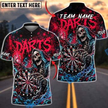BlueJose Darts Crazy Grim Reaper Dartboard Personalized Name, Team Name Unisex Shirt (4 Colors)