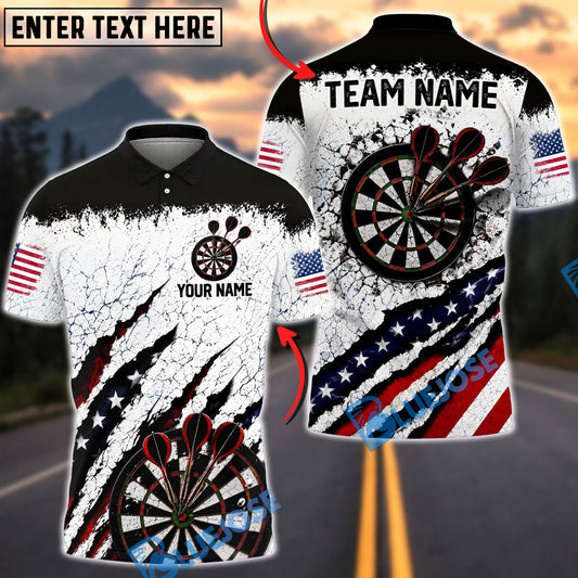 BlueJose Darts USA Patriotic Target Burst Personalized Name, Team Name Unisex Shirt (6 Colors)