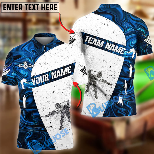 BlueJose Billiards Player Dust White Pattern Personalized Name & Team Name Shirt (4 Colors)