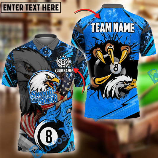 BlueJose Billiards Ball 8 Eagle Claw Firestorm American Flag  Personalized Name Shirt (4 Colors)