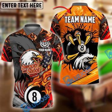 BlueJose Billiards Ball 8 Eagle Claw Firestorm American Flag  Personalized Name Shirt (4 Colors)