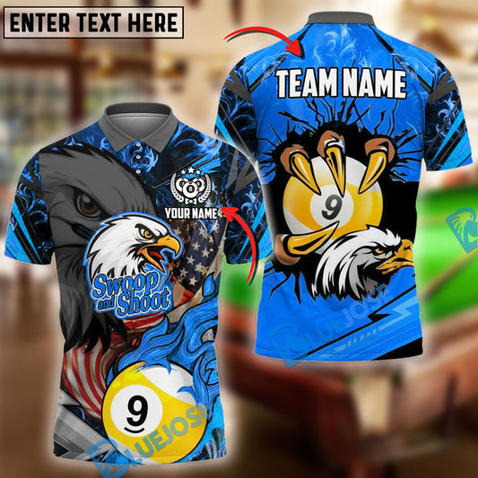 BlueJose Billiards Ball 9 Eagle Claw Firestorm American Flag  Personalized Name Shirt (4 Colors)