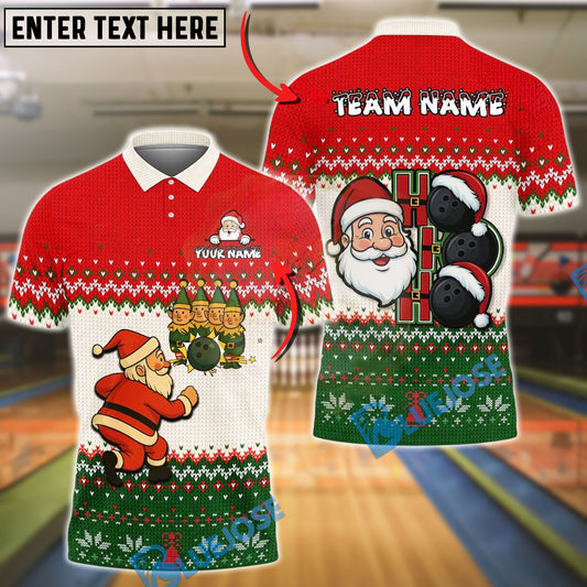 BlueJose Bowling And Pins Santa Claus And Elf Play Personalized Shirt