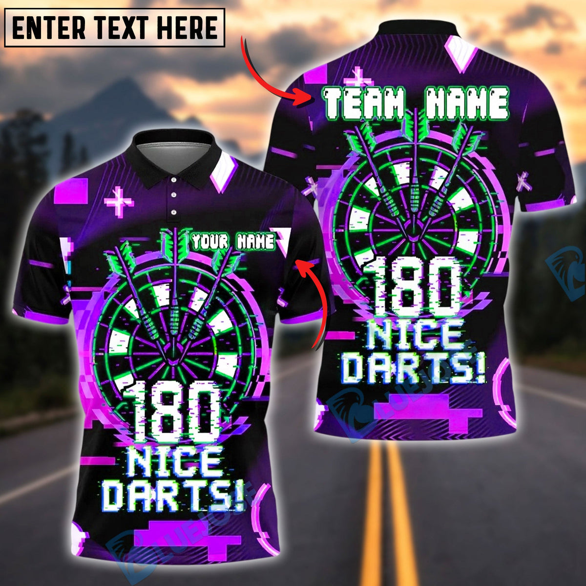 BlueJose Darts Glitch Digital Dartboard Personalized Name, Team Name Unisex Shirt (4 Colors)