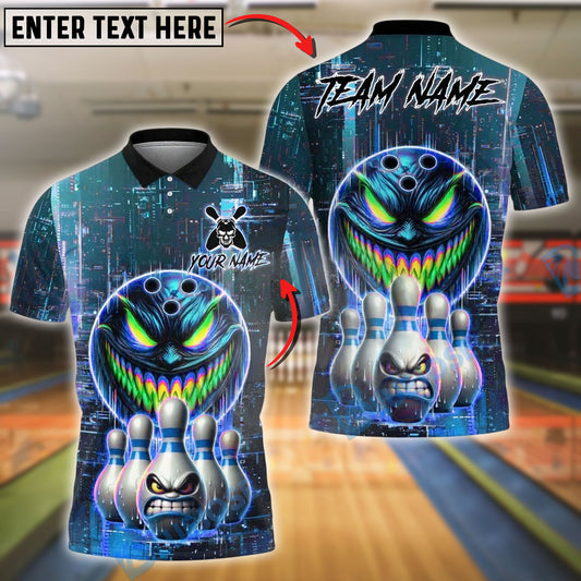 BlueJose Bowling And Pins Tech Monster Customized Name, Team Name 3D Shirt (4 Colors)
