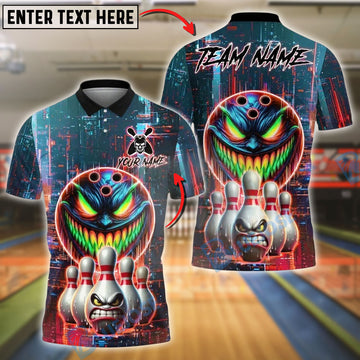 BlueJose Bowling And Pins Tech Monster Customized Name, Team Name 3D Shirt (4 Colors)