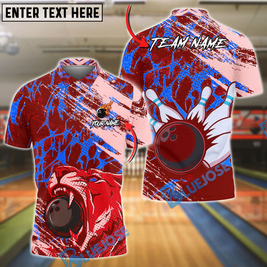 BlueJose Bowling And Pins Grunge Splash Tiger Vector Art Customized Name, Team Name 3D Shirt (4 Colors)