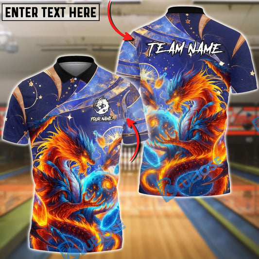 BlueJose Bowling Cosmic Dragon Mythic Flame Customized Name, Team Name 3D Shirt (4 Colors)
