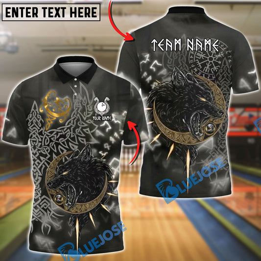 BlueJose Bowling Wolf Hati Norse Rune Graphic Customized Name, Team Name 3D Shirt (6 Colors)