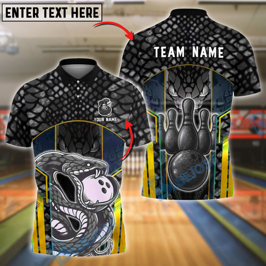 BlueJose Bowling And Pins Snake Reptile Skin Graphic Customized Name, Team Name 3D Shirt (6 Colors)