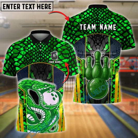 BlueJose Bowling And Pins Snake Reptile Skin Graphic Customized Name, Team Name 3D Shirt (6 Colors)
