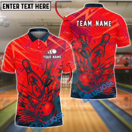 BlueJose Bowling And Pins Strike Abstract Hand-Drawn Graphic Customized Name, Team Name 3D Shirt (4 Colors)