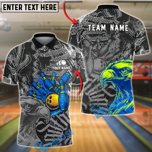 BlueJose Bowling And Pins Eagle Grunge Graphic Customized Name, Team Name 3D Shirt (4 Colors)