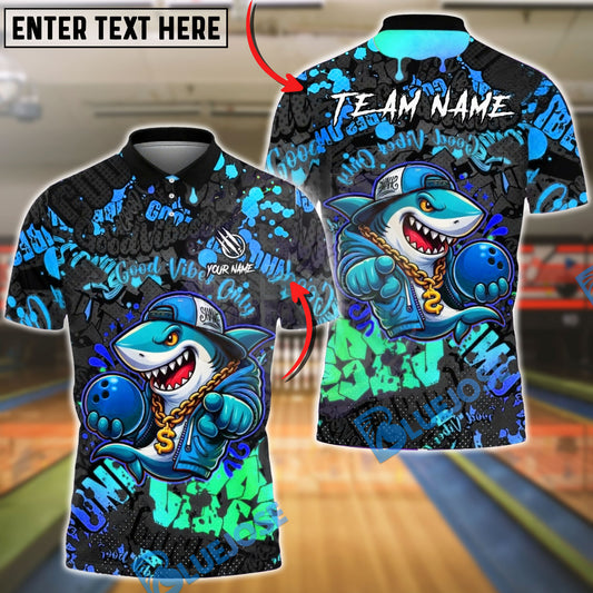 BlueJose Bowling And Pins Graffiti Shark Street Art Graphic Customized Name, Team Name 3D Shirt (4 Colors)