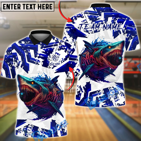 BlueJose Bowling And Pins Monster Shark Strike Graphic Customized Name, Team Name 3D Shirt (4 Colors)