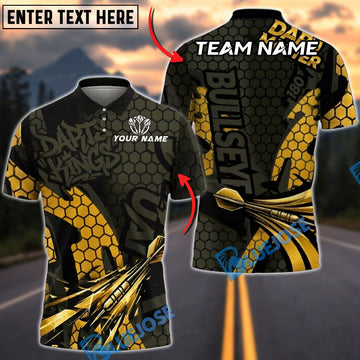 BlueJose Darts Player Gold Honeycomb Personalized Name, Team Name Unisex Shirt (6 Colors)