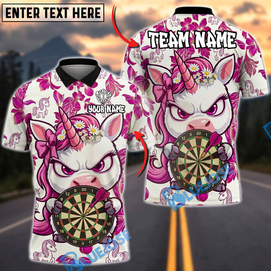 BlueJose Darts Unicorn Floral Pattern Personalized Name Shirt