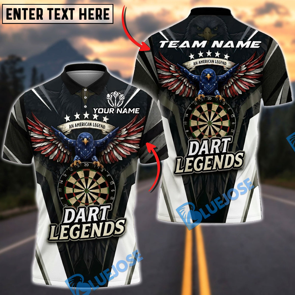 BlueJose Darts Eagle American Dart Legend Personalized Name Shirt