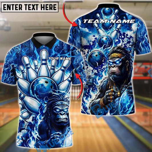 BlueJose Bowling And Pins Gorilla Power Strike Customized Name, Team Name 3D Shirt (4 Colors)