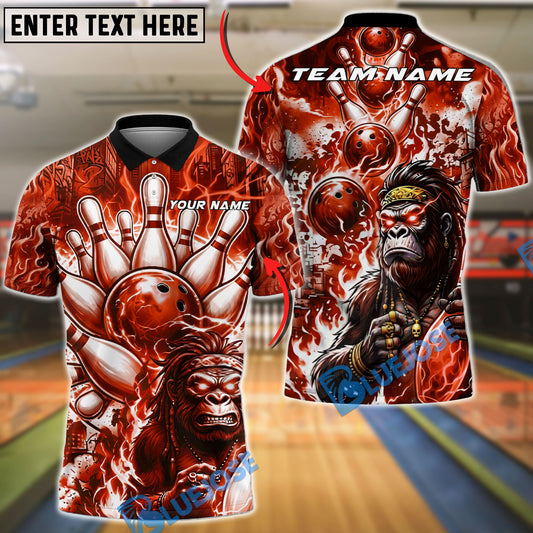 BlueJose Bowling And Pins Gorilla Power Strike Customized Name, Team Name 3D Shirt (4 Colors)