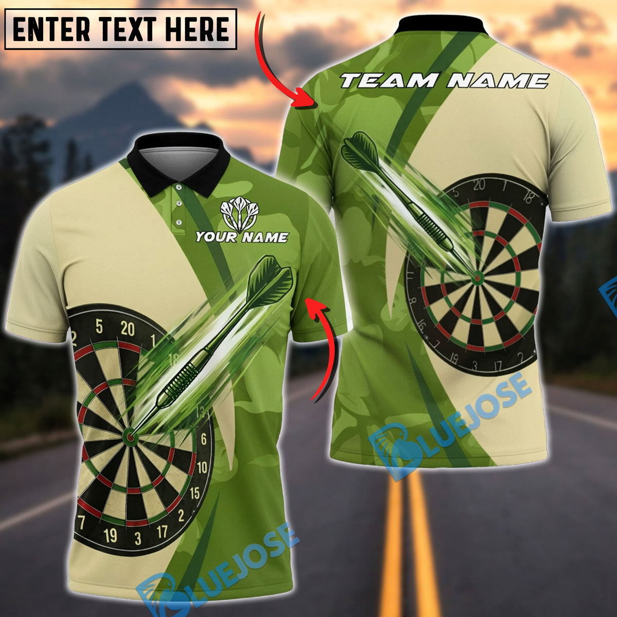 BlueJose Darts Camo Precision Throw Personalized Name, Team Name Unisex Shirt (4 Colors)