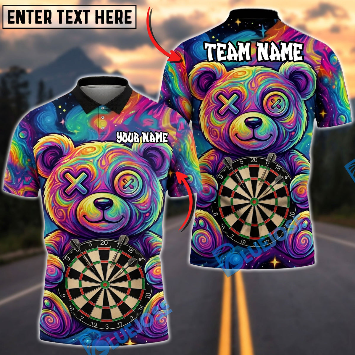BlueJose Darts Psychedelic Teddy Bear Art Personalized Name Shirt