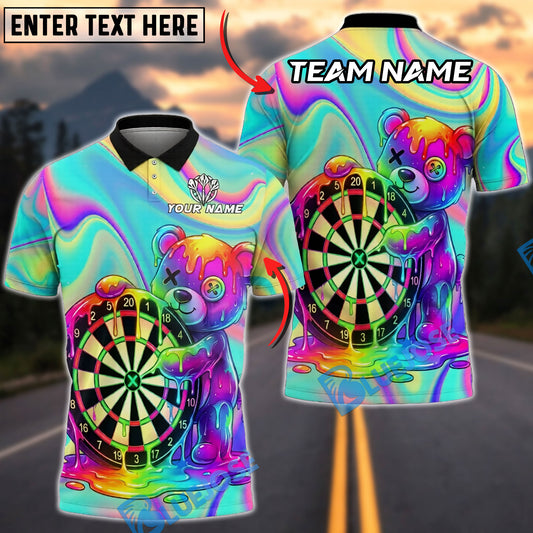 BlueJose Darts Bear Rainbow Melt Art Personalized Name Shirt