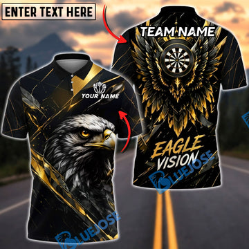 BlueJose Darts Eagle Vision Golden Wing Design Personalized Name, Team Name Unisex Shirt (6 Colors)