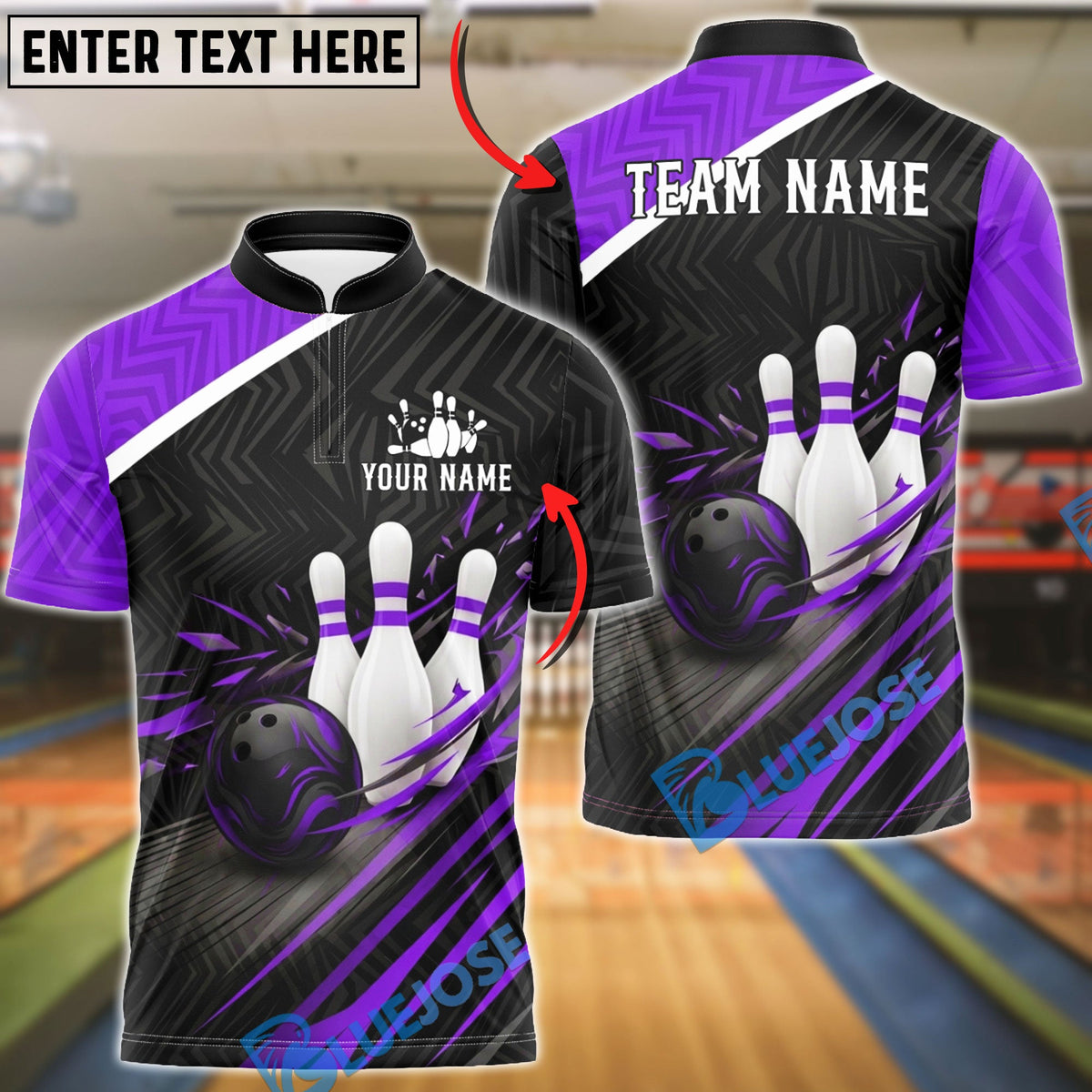 BlueJose Bowling And Pins Apex Pro-Series Customized Name, Team Name 3D Shirt (4 Colors)