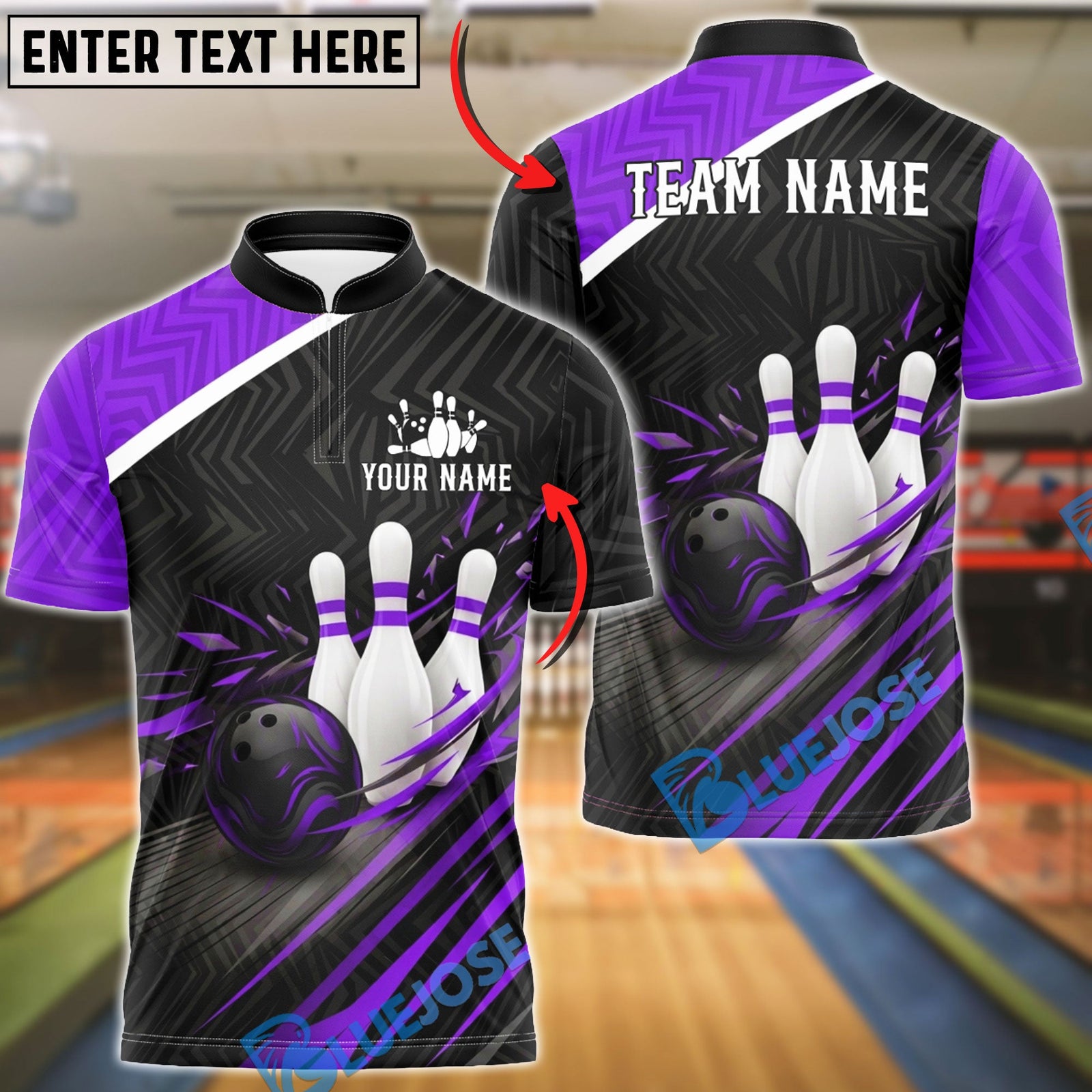 BlueJose Bowling And Pins Apex Pro-Series Customized Name, Team Name 3D Shirt (4 Colors)