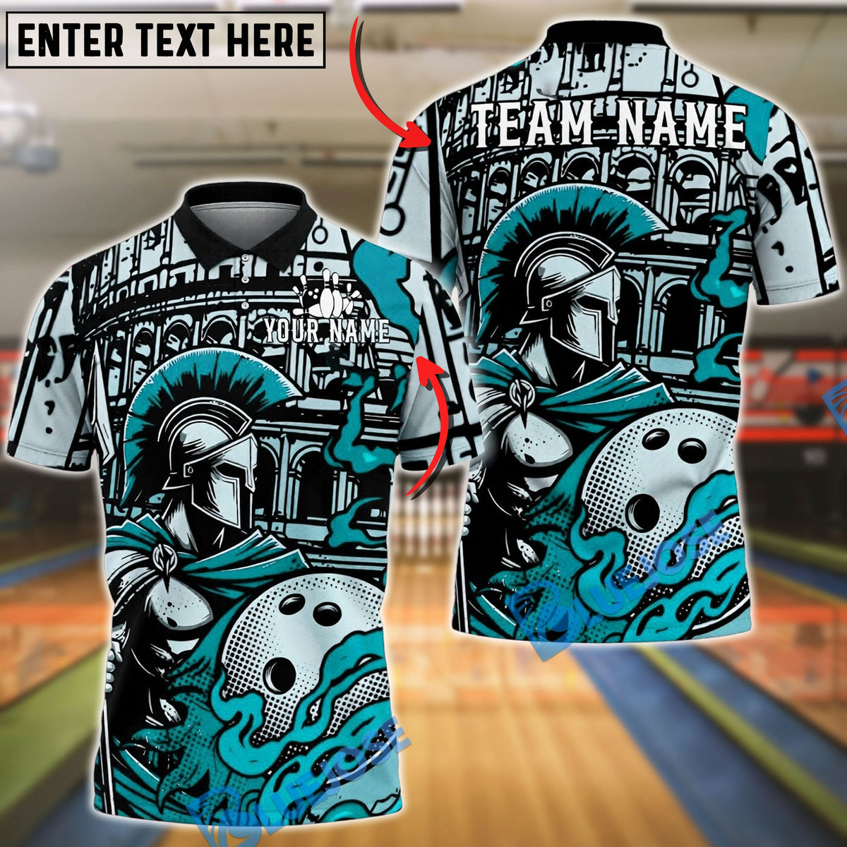 BlueJose Bowling And Pins Spartan Roman Warrior Flame Art Customized Name, Team Name 3D Shirt (4 Colors)