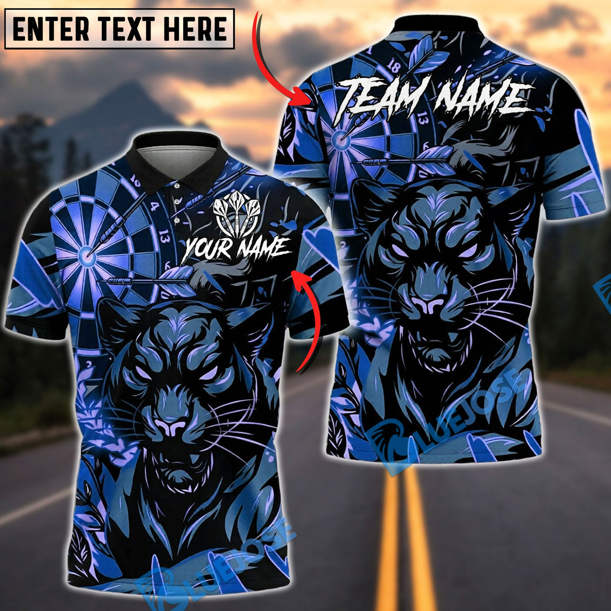 BlueJose Darts Black Panther Neon Dartboard Personalized Name, Team Name Unisex Shirt (4 Colors)