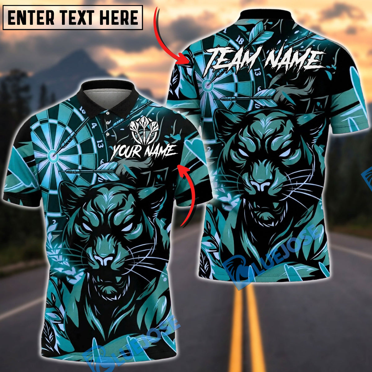 BlueJose Darts Black Panther Neon Dartboard Personalized Name, Team Name Unisex Shirt (4 Colors)