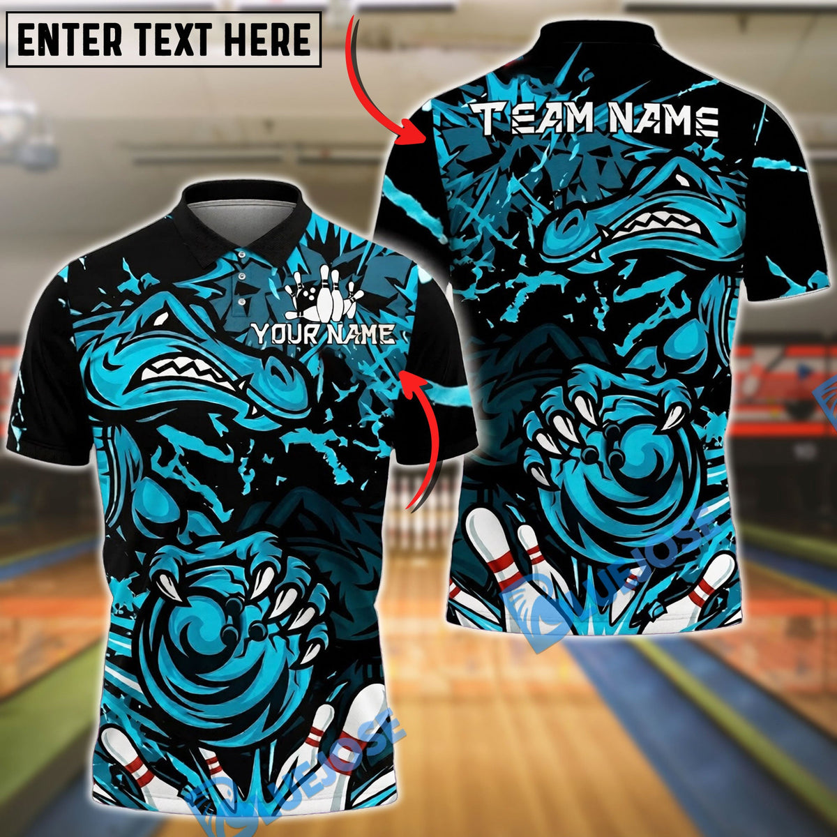 BlueJose Bowling And Pins Fierce Angry Crocodile Graphic Customized Name, Team Name 3D Shirt (4 Colors)