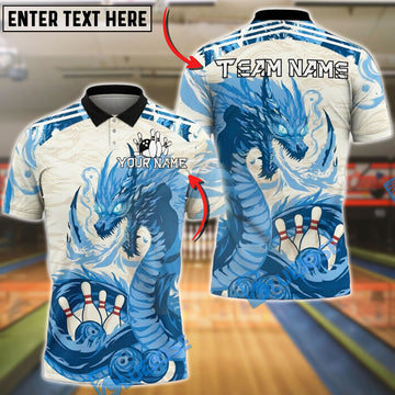 BlueJose Bowling And Pins Dragon Flame Fantasy Art Customized Name, Team Name 3D Shirt (4 Colors)