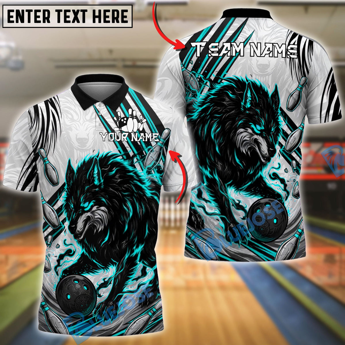 BlueJose Bowling And Pins Fierce Wolf Flame Scratch Pattern Customized Name, Team Name 3D Shirt (4 Colors)