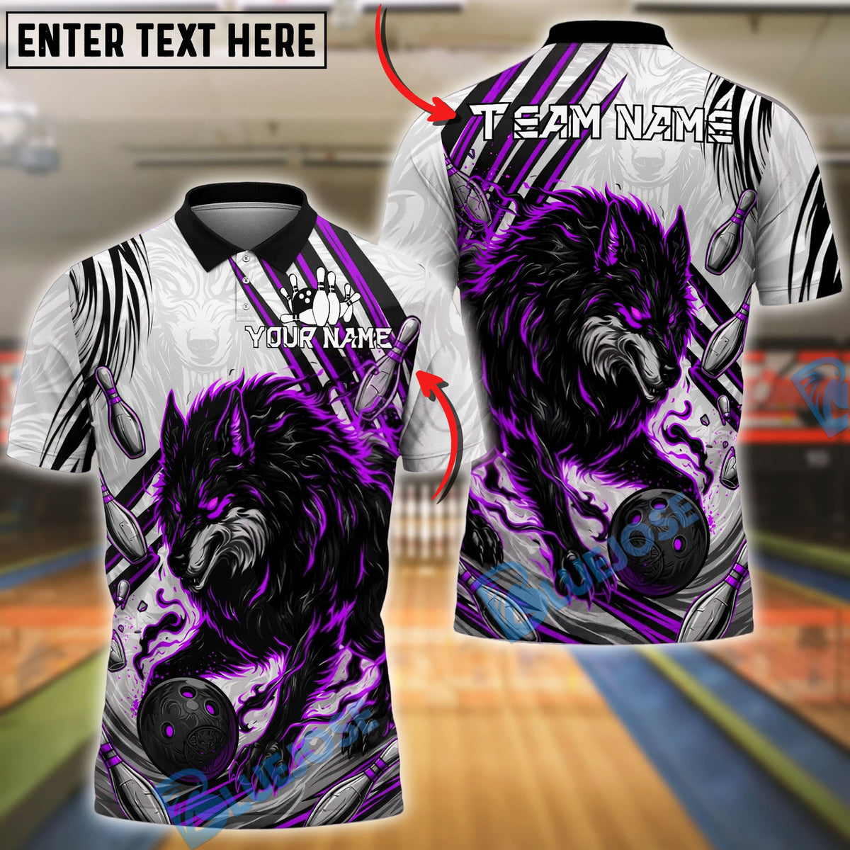 BlueJose Bowling And Pins Fierce Wolf Flame Scratch Pattern Customized Name, Team Name 3D Shirt (4 Colors)