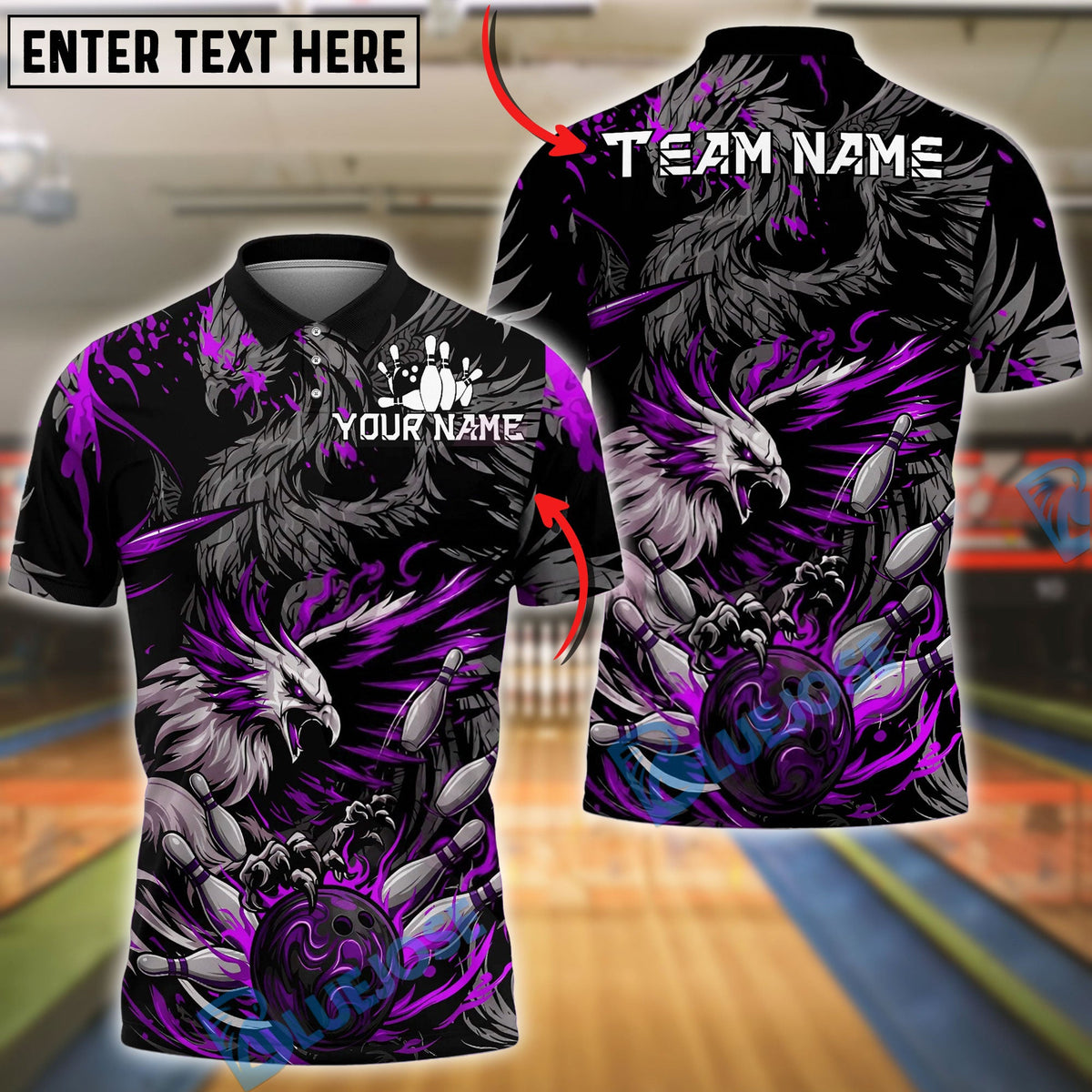 BlueJose Bowling And Pins Fierce Phoenix Flame Graphic Customized Name, Team Name 3D Shirt (4 Colors)