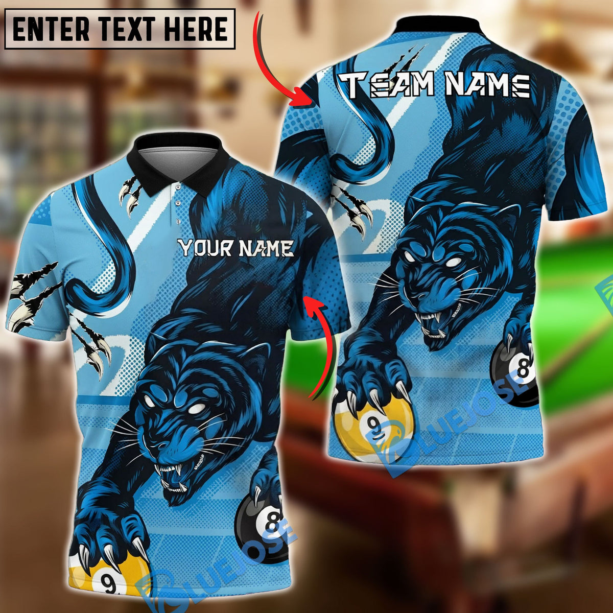 BlueJose Billiards Ball 8&amp;9 Panther Fierce Claw Graphic Design Personalized Name Shirt (4 Colors)