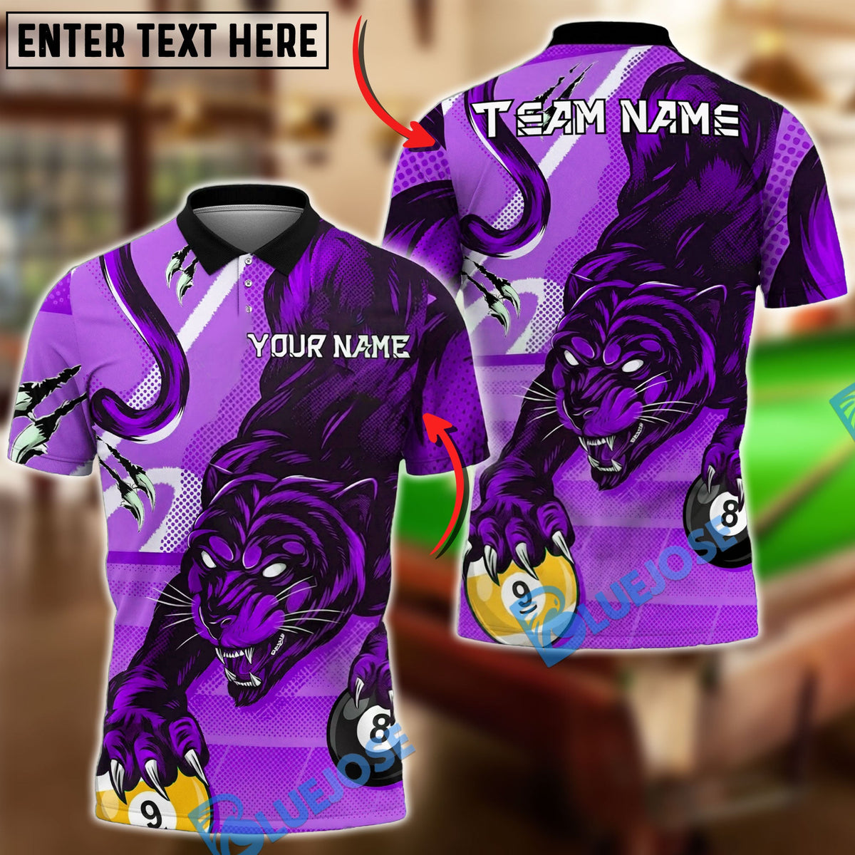 BlueJose Billiards Ball 8&9 Panther Fierce Claw Graphic Design Personalized Name Shirt (4 Colors)