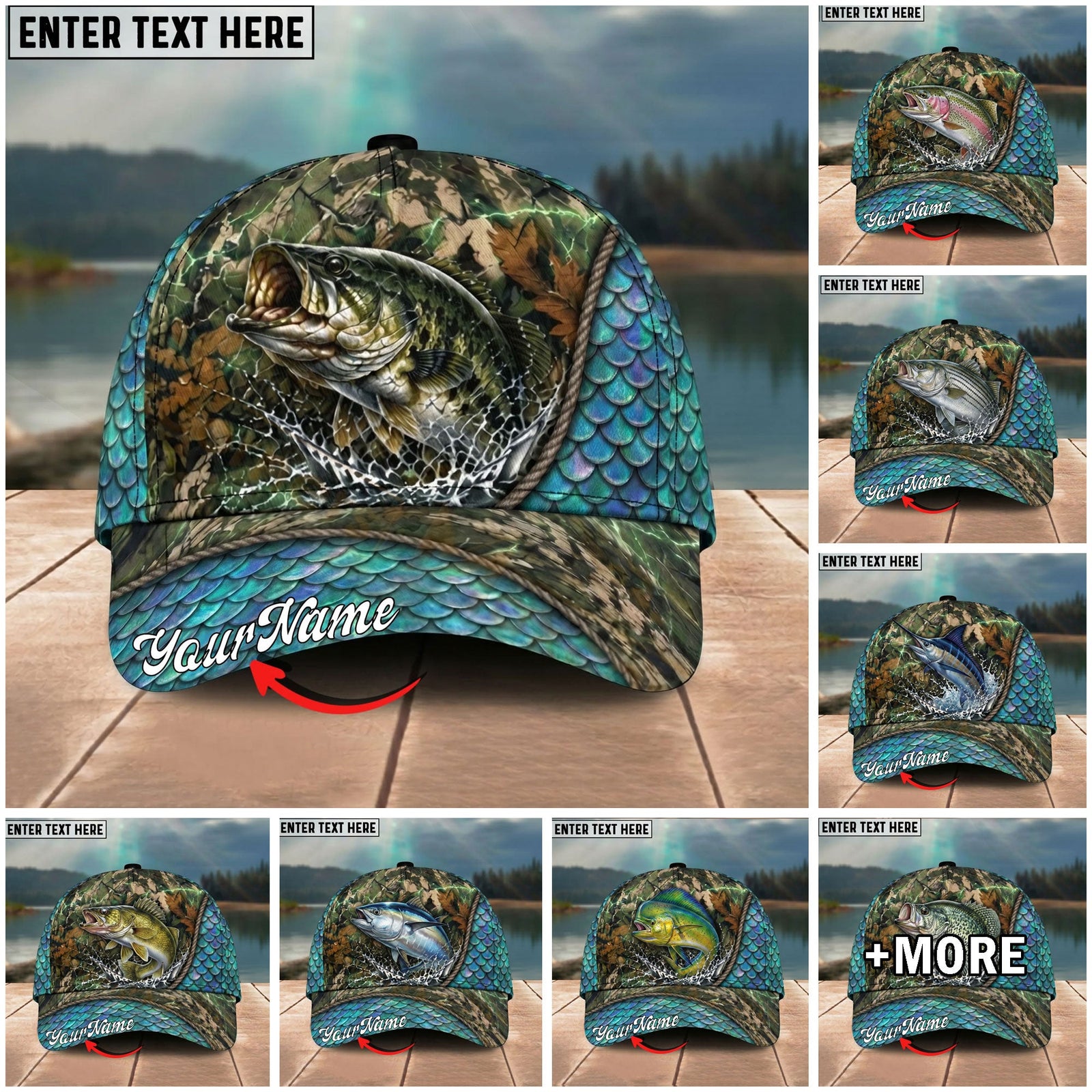 BlueJose Fishing Mermaid Scale Camo Rope Personalized Name Classic 3D Cap Personalized Cap (13 Breeds)