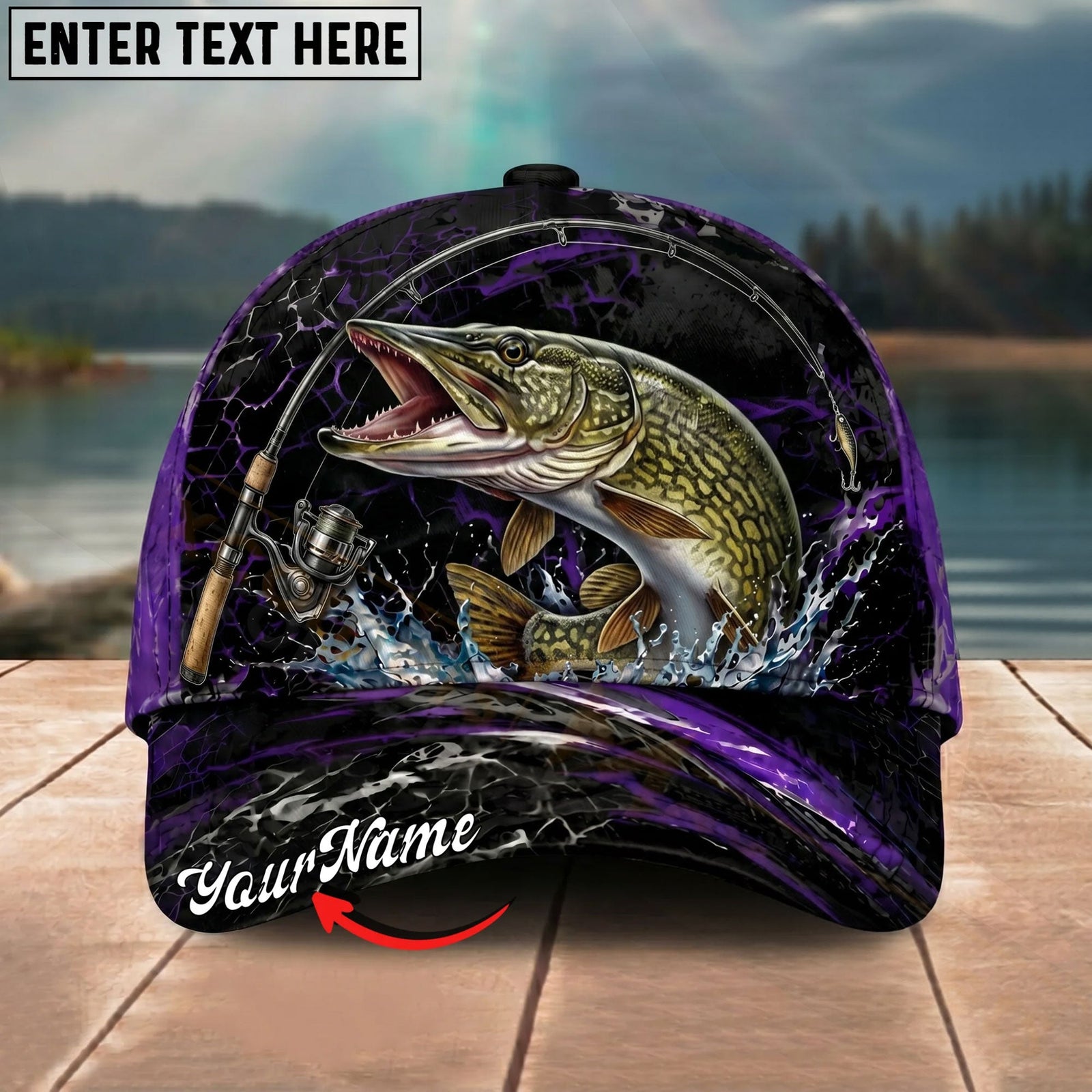 BlueJose Fishing Purple Lightning Rod Splash Personalized Name Classic 3D Cap Personalized Cap (13 Breeds)
