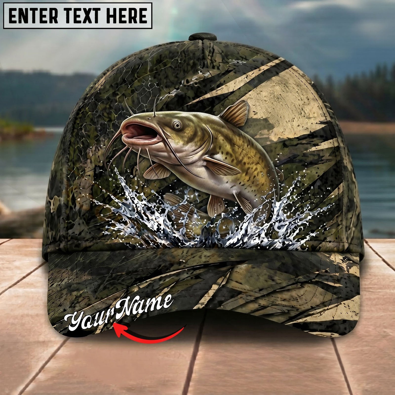 BlueJose Fishing Grass Camouflage Water Splash Personalized Name Classic 3D Cap Personalized Cap (13 Breeds)