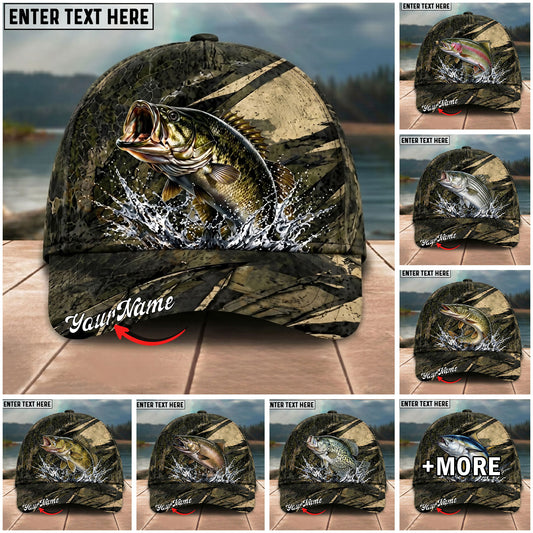 BlueJose Fishing Grass Camouflage Water Splash Personalized Name Classic 3D Cap Personalized Cap (13 Breeds)
