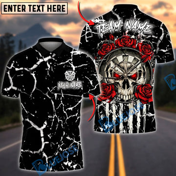 BlueJose Darts Skull Marble Gothic Roses Personalized Name, Team Name Unisex Shirt (4 Colors)